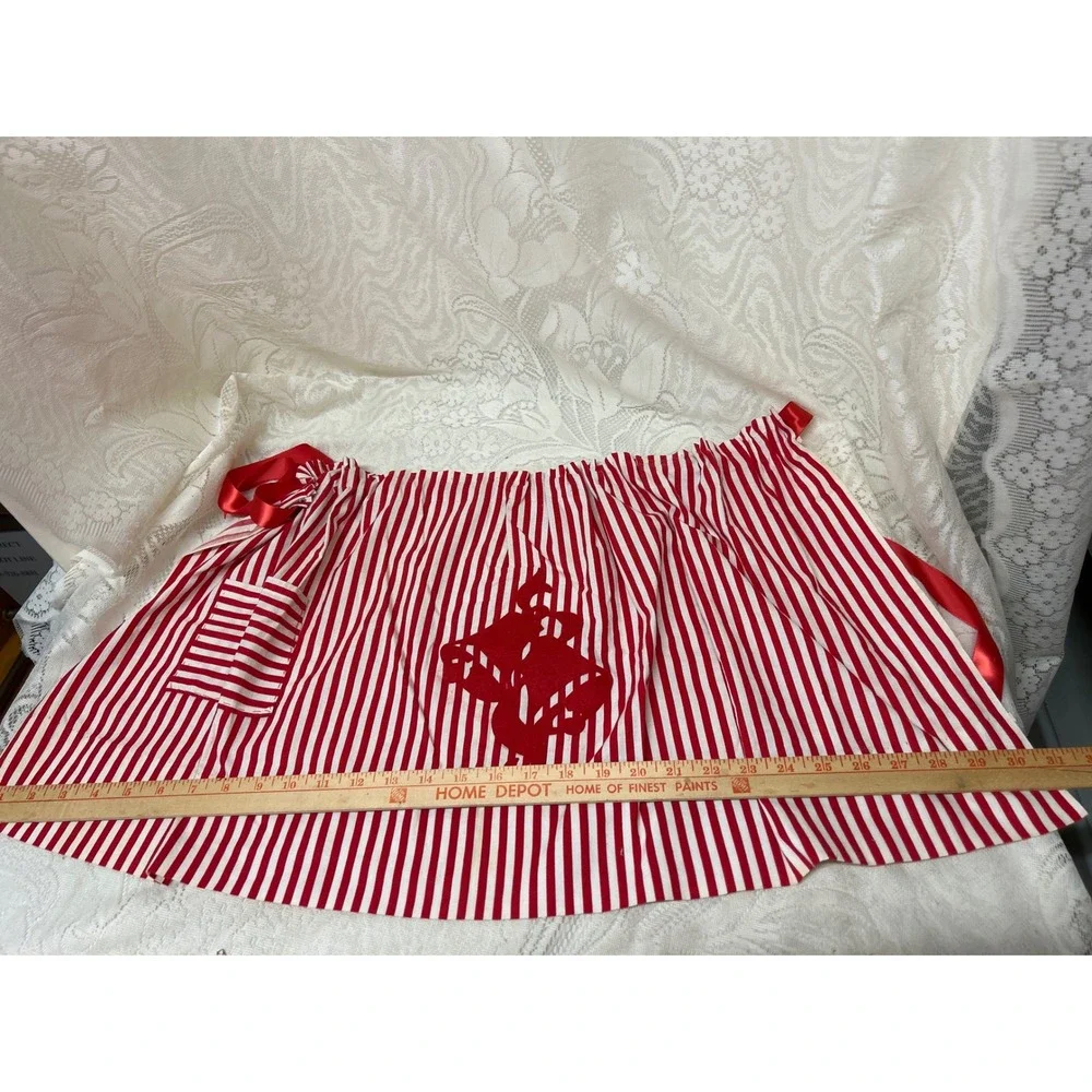 Red‎ and White Striped Christmas Holiday Half Apron with Jingle Bells